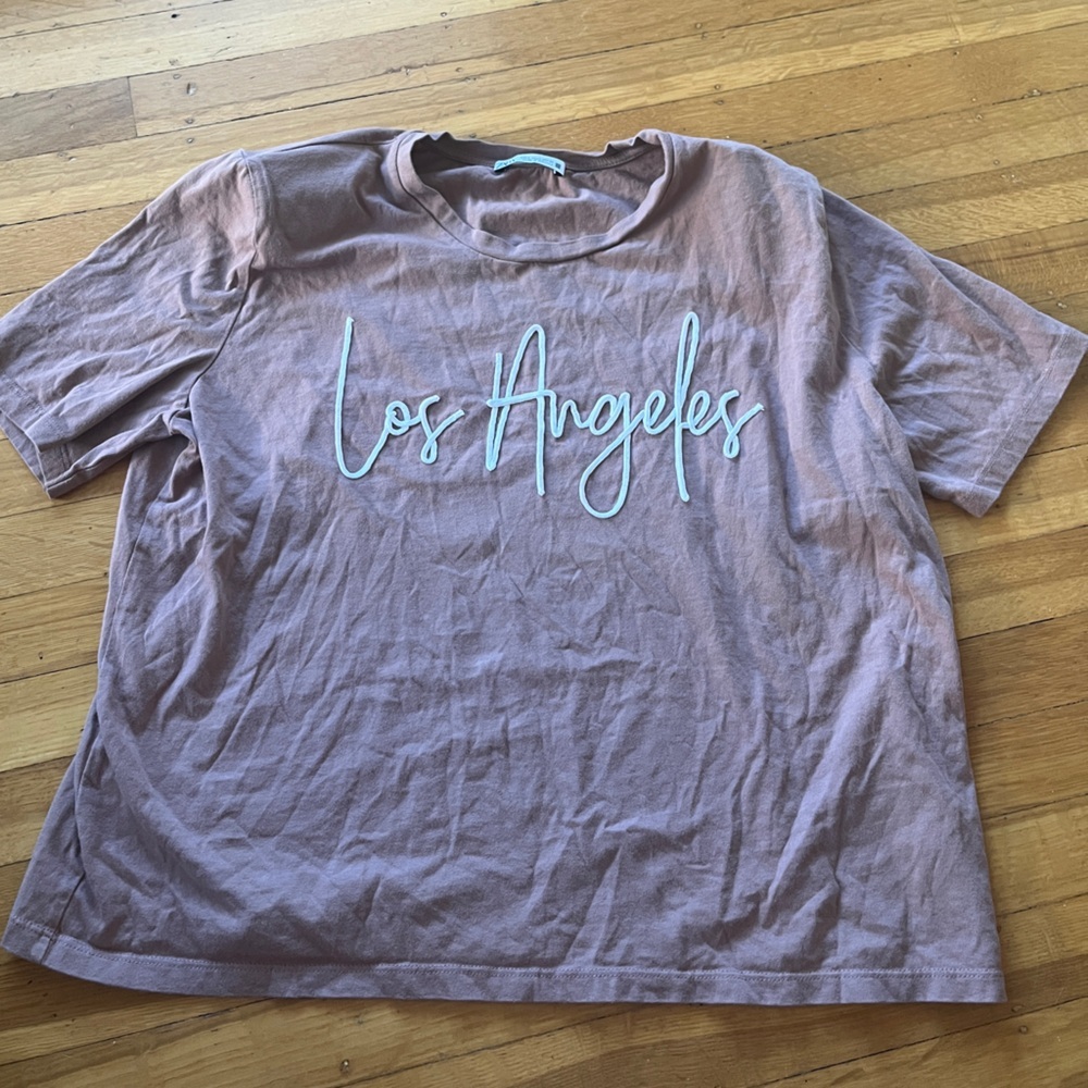 Zara Los Angeles embroidered dusty rose boxy t-shirt shoulder pads y2K L coastal